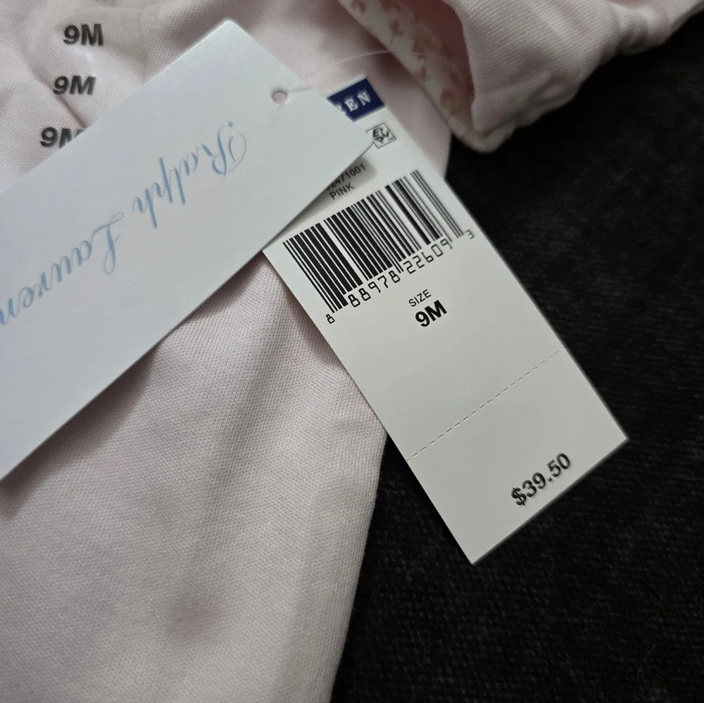 Ralph Lauren Light Pink Footie with Floral Trim